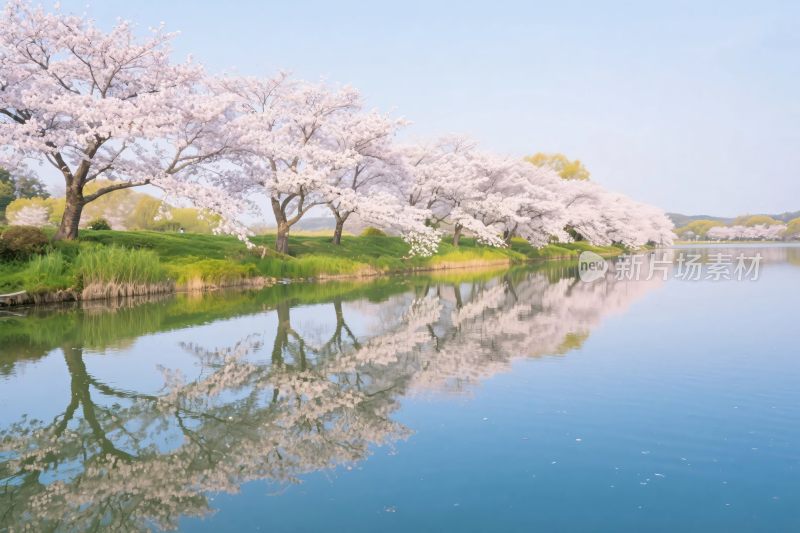 樱花湖景倒影图