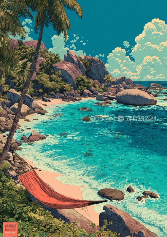 海边吊床度假风景插画