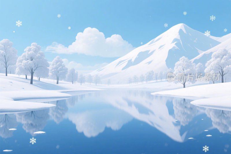 雪景山水冬季插画