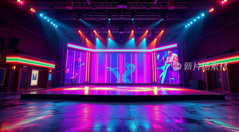 舞台灯光璀璨屏幕色彩斑斓音乐表演即将开始