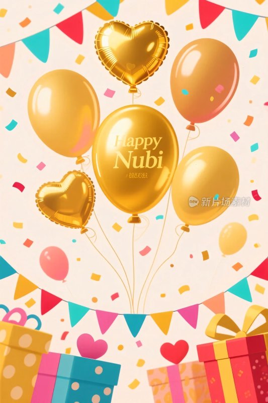 彩色气球礼盒庆祝插画