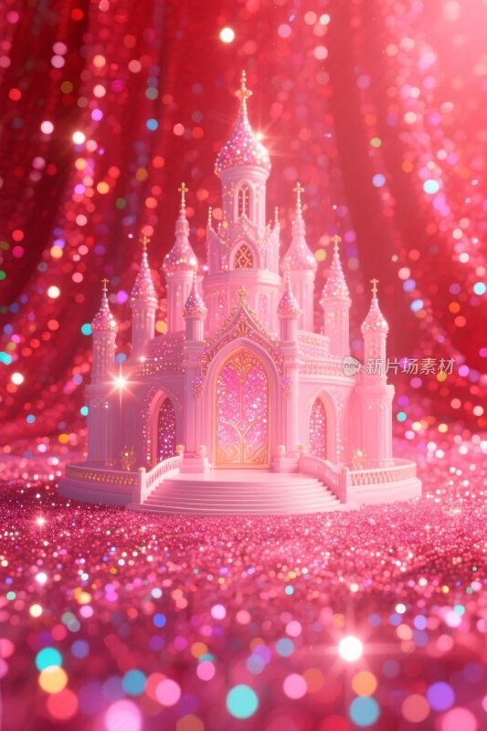 梦幻粉色城堡插画