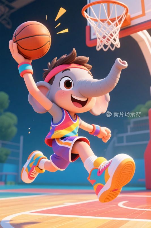 卡通大象篮球运动