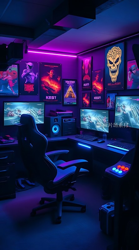 电竞游戏室暗黑风格氛围感十足