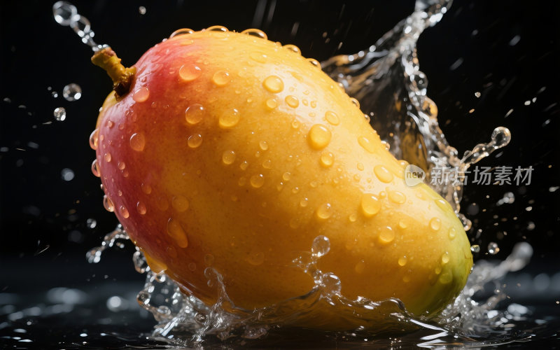新鲜芒果掉入水中