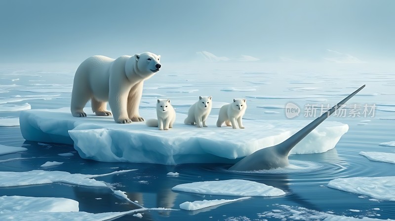 北极熊与海豹冰面共舞