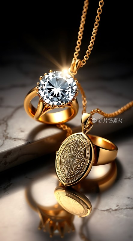 黄金钻戒项链套装