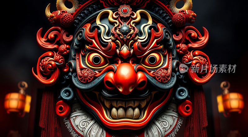 红色面具神秘而华丽色彩鲜艳细节丰富