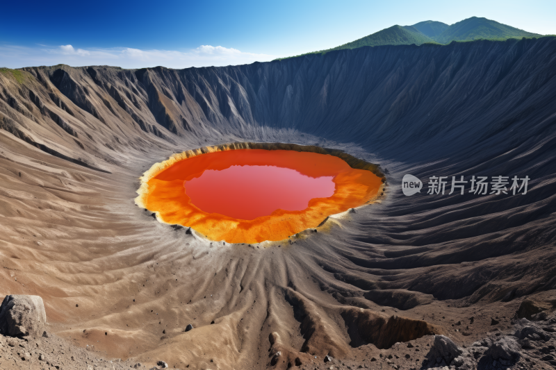 沙漠中央一个红色的火山口高清图片