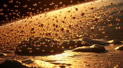 金色飞舞夕阳下的蜜蜂群 金色飞舞夕阳下的蜜蜂群