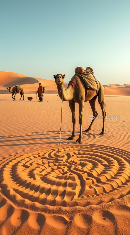 沙漠驼影沙画艺术与骆驼的和谐共舞