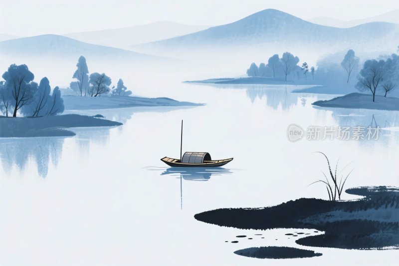 水墨山水风景插画