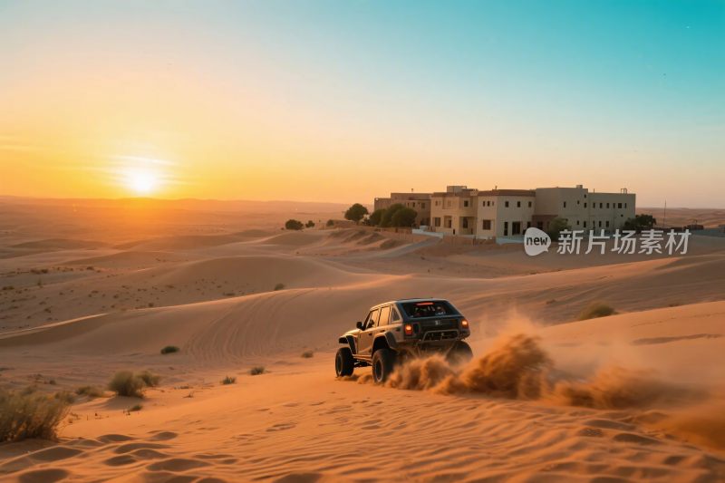 沙漠中越野车行驶的美丽景象