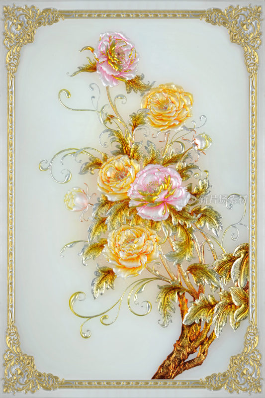 欧式牡丹屏风背景