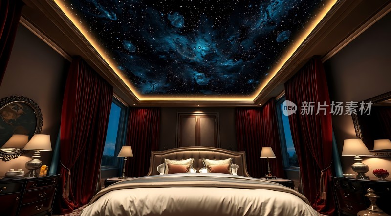 星空卧室豪华床铺浪漫氛围