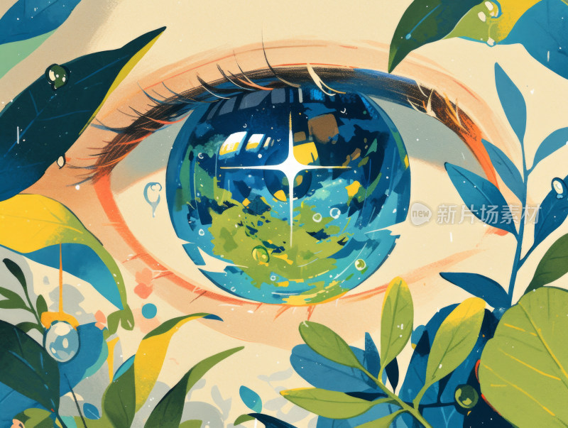 艺术化的大眼睛与植物环绕