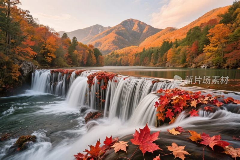 秋日山间瀑布美景