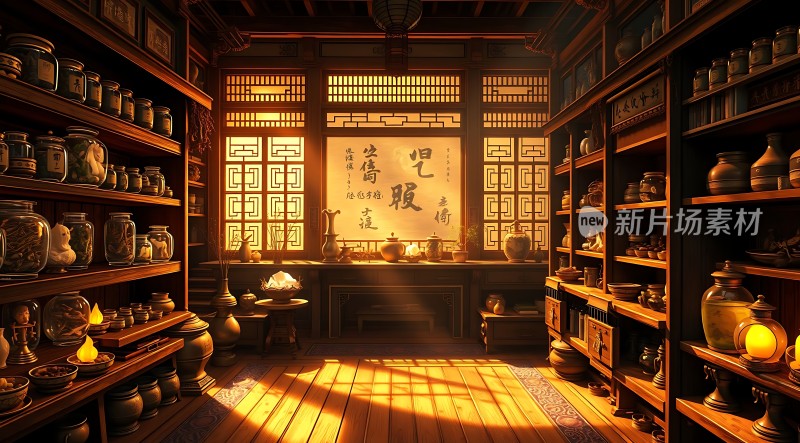古风药铺里的温暖阳光