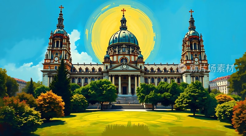 阳光下的宏伟教堂