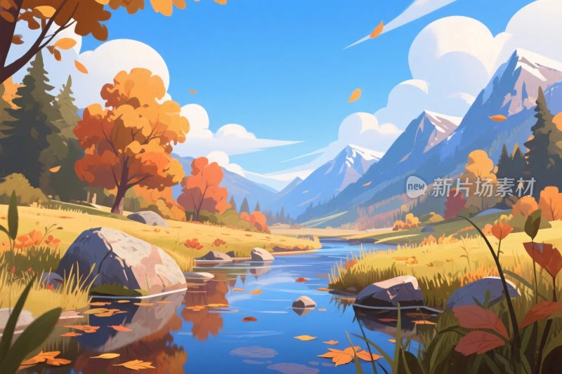 秋季山水风景插画