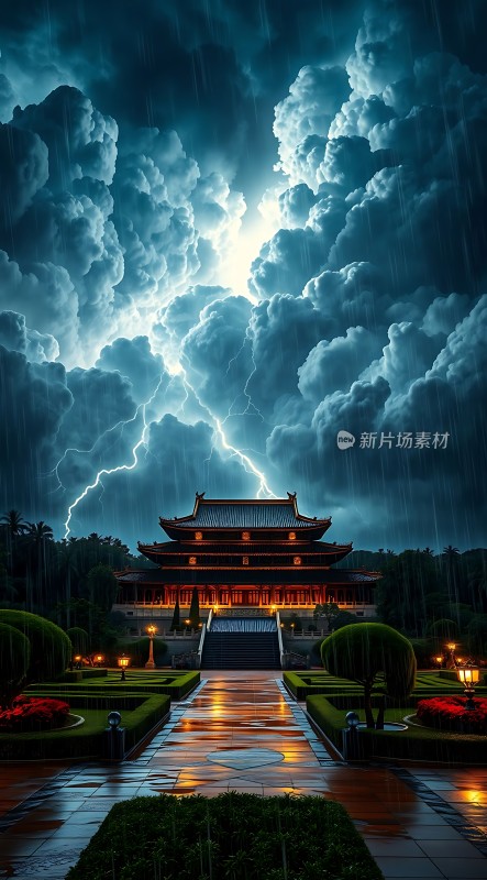 雷雨夜的古建筑