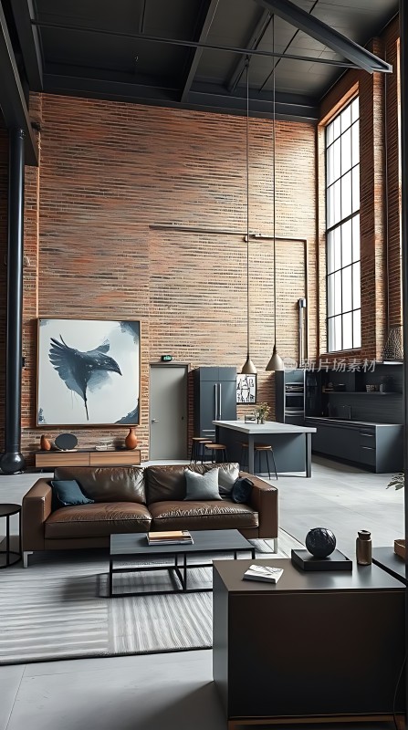 工业风大宅砖墙鸟画沙发