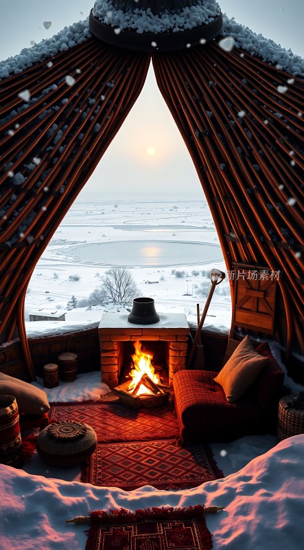 冬日暖炉旁的温馨小屋