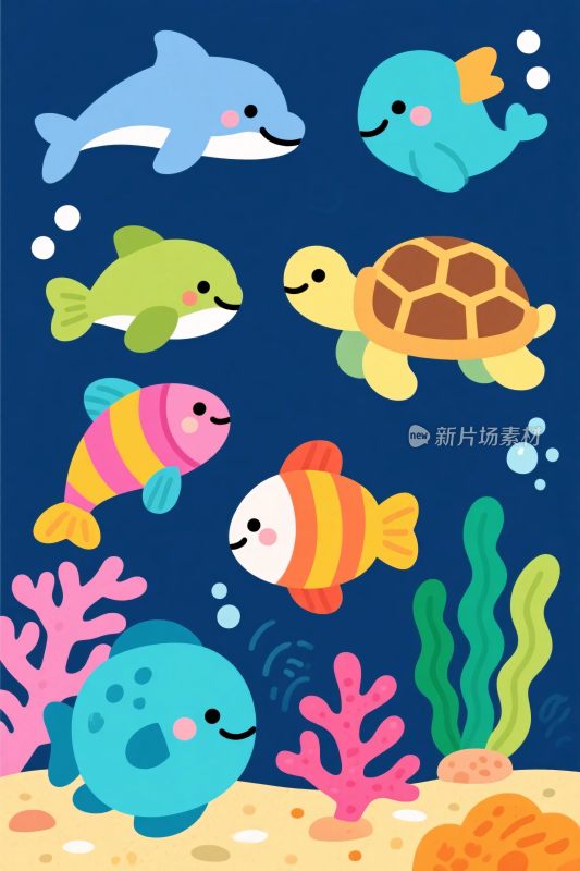 卡通海洋生物插画