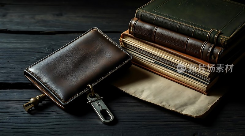 皮革钱包与古旧书籍