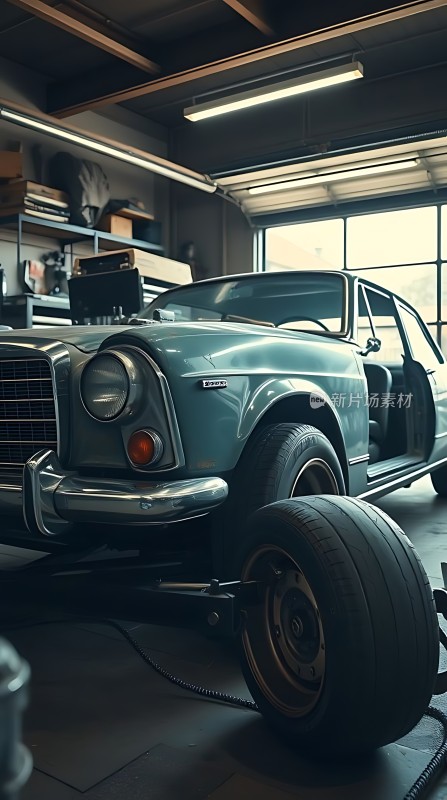 复古车库里的经典汽车