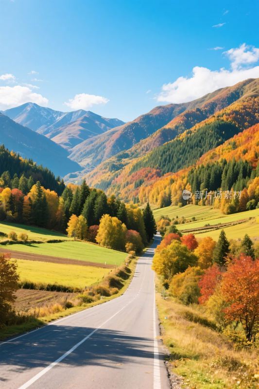 秋日山间公路美景