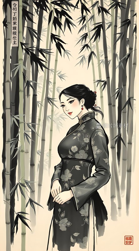 竹影婆娑映佳人