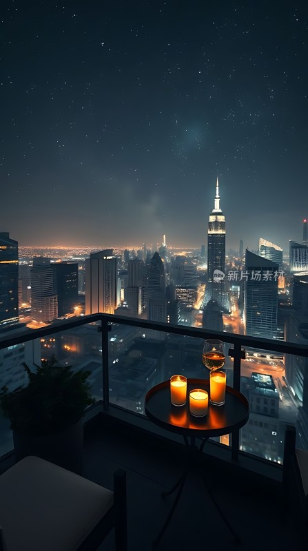 城市夜景下的浪漫阳台
