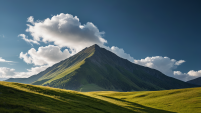 一座山山坡上长满绿草风景风光高清图片