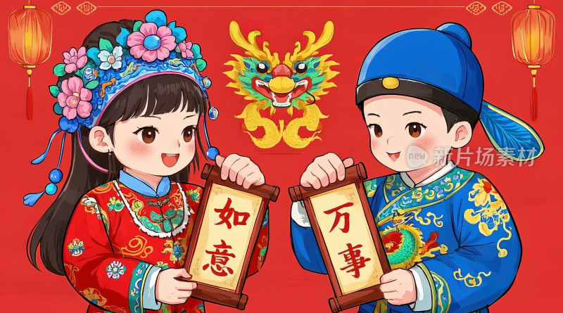 2025春节对联新年喜庆插画图