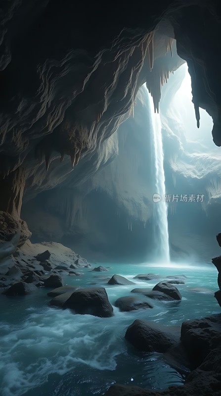 神秘洞穴中的瀑布奇景
