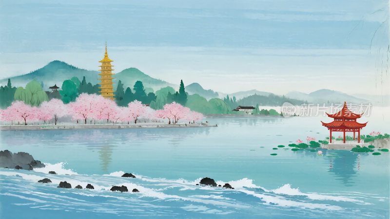 古风山水风景插画