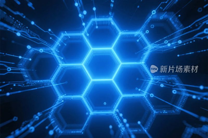 蓝色科技六边形网格图