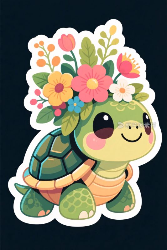 卡通花环乌龟插画