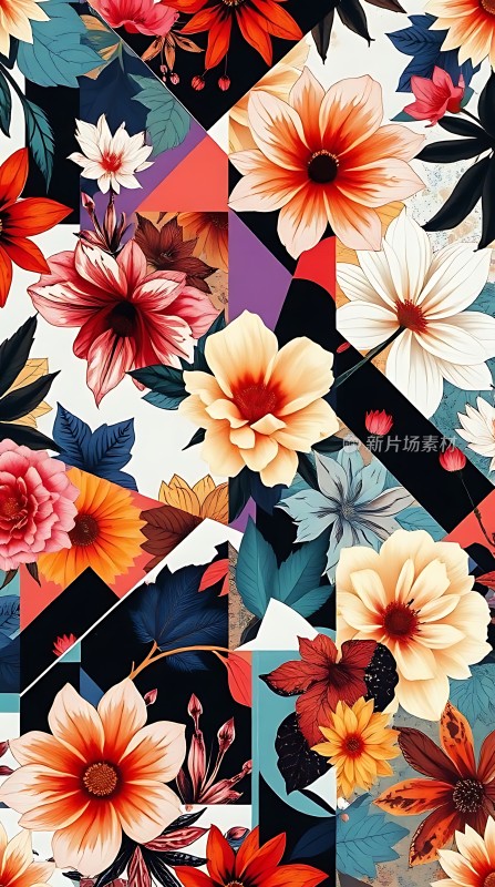 多彩花卉几何拼接