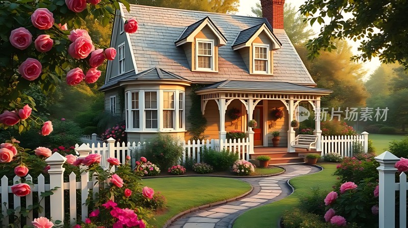玫瑰环绕的小屋温馨家园