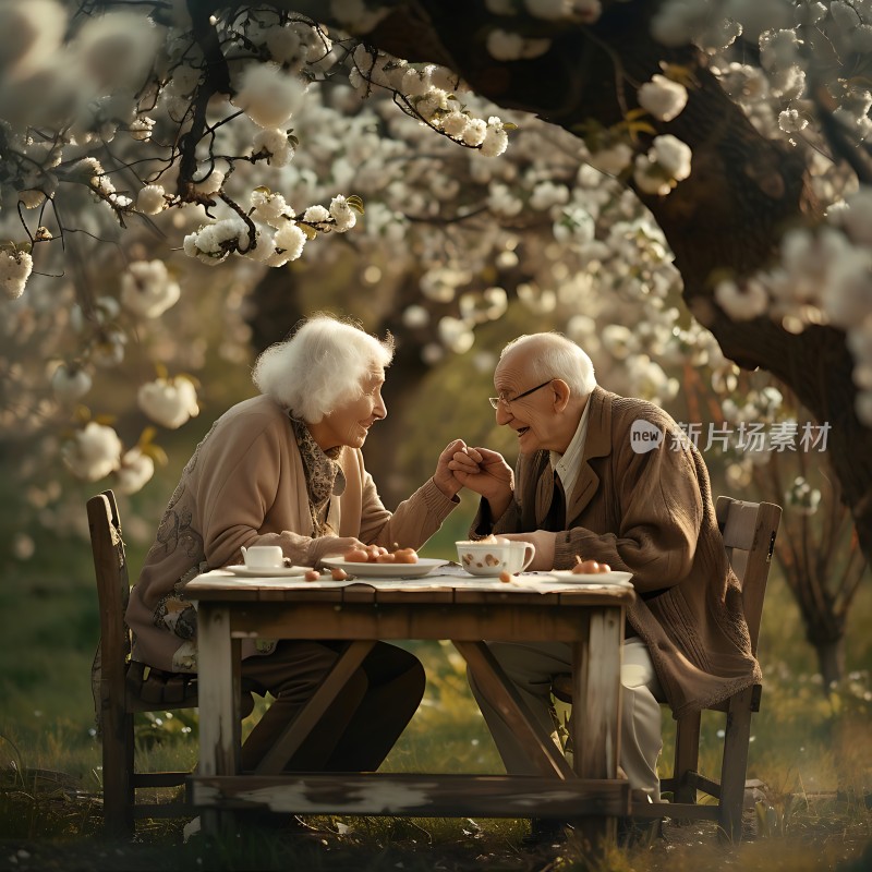 老夫妇树下共度美好时光