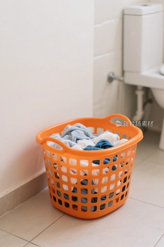 橙色洗衣篮卫生间场景