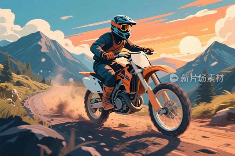 山地摩托骑手驰骋山间