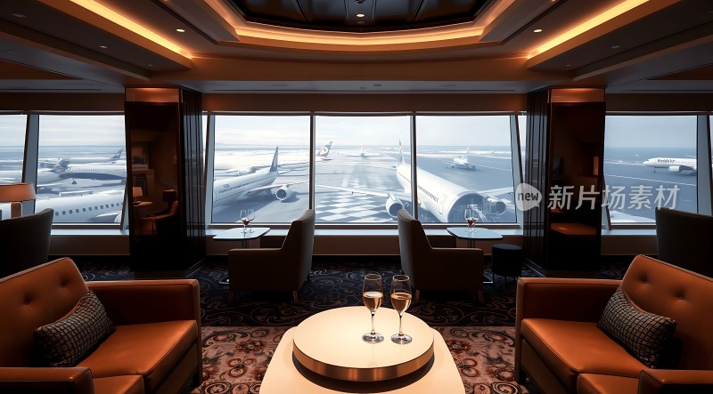 机场贵宾休息室舒适座椅与美景尽收眼底