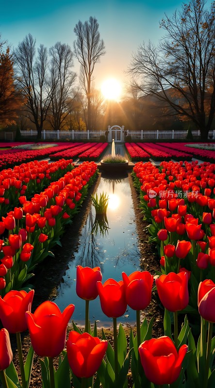 阳光下的郁金香花海