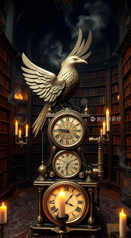 古铜色鸟形时钟