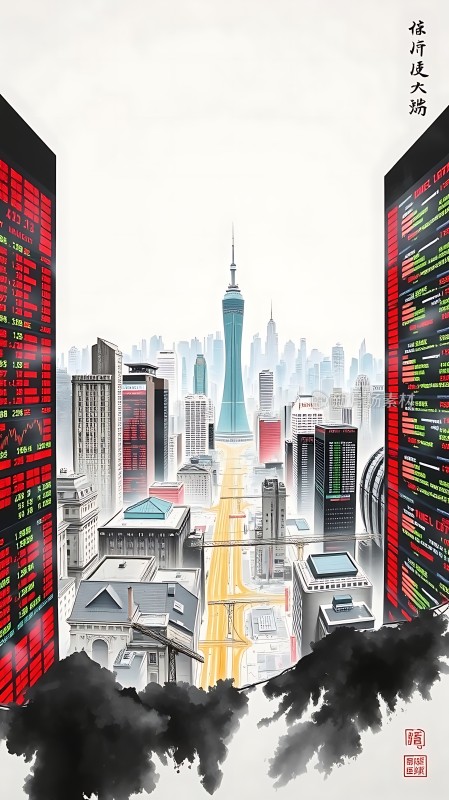 金融中心摩天大楼与股票市场