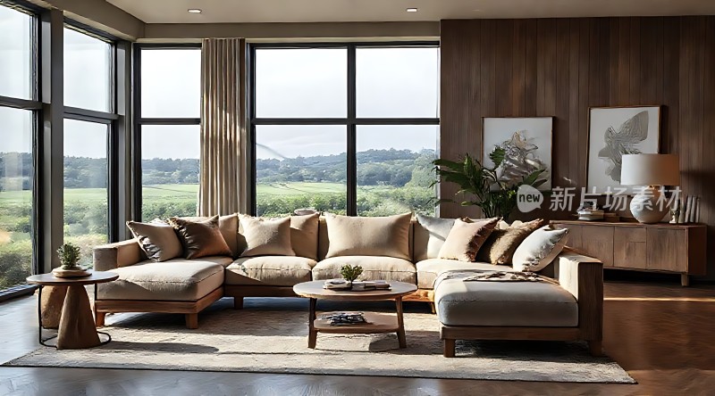 现代客厅舒适沙发自然景观温馨家居