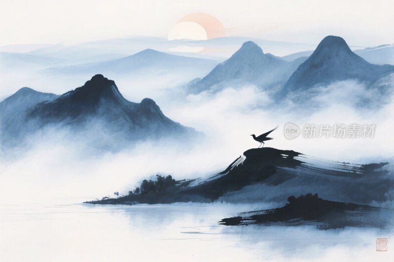 水墨山水风景插画